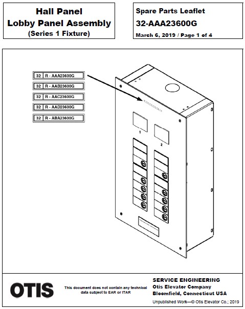 SPL 32-AAA23600G Hall Panel Lobby Panel Assembly (Series 1 Fixture)