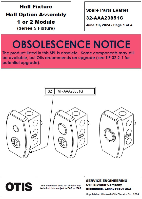 SPL 32-AAA23851G Hall Fixture Hall Option Assembly 1 or 2 Module (Series 5 Fixture)