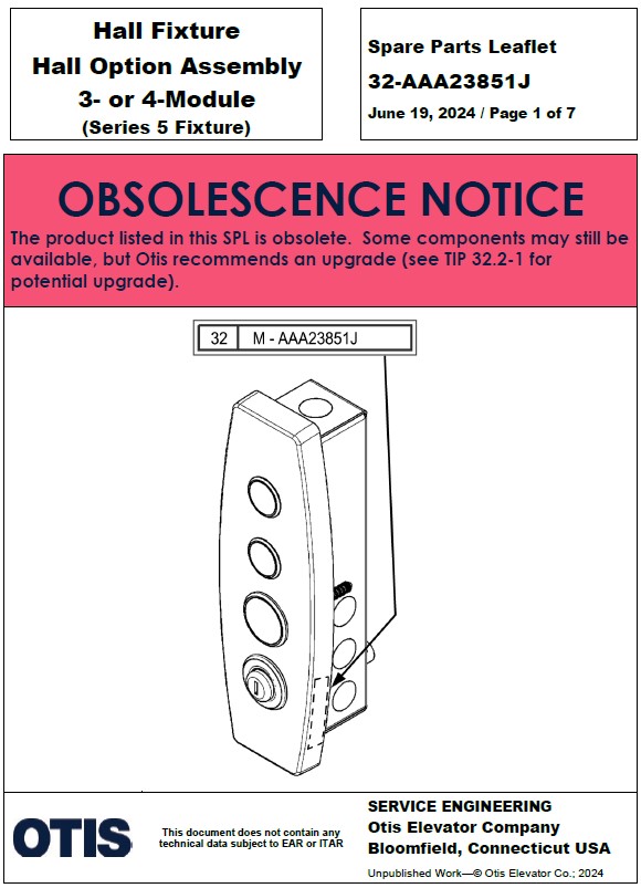 SPL 32-AAA23851J Hall Fixture Hall Option Assembly 3 or 4 Module (Series 5 Fixture)