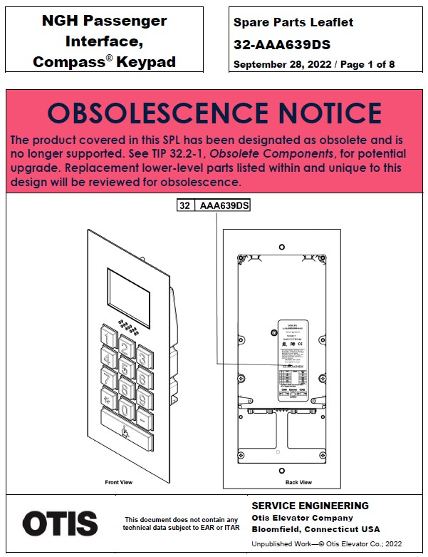 SPL 32-AAA639DS NGH Passenger Interface, Compass Keypad