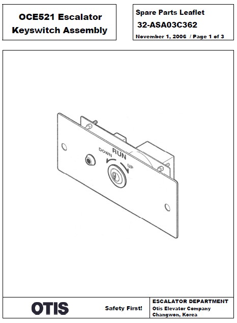 SPL 32-ASA03C362 OCE521 Escalator Keyswitch Assembly