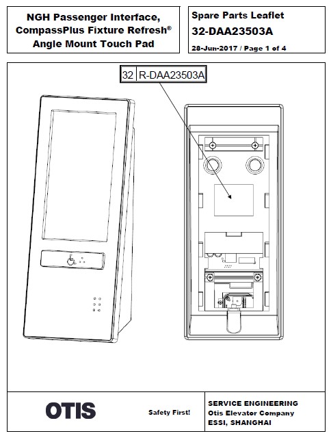 SPL 32-DAA23503A NGH Passenger Interface, CompassPlus Fixture Refresh Angle Mount Touch Pad