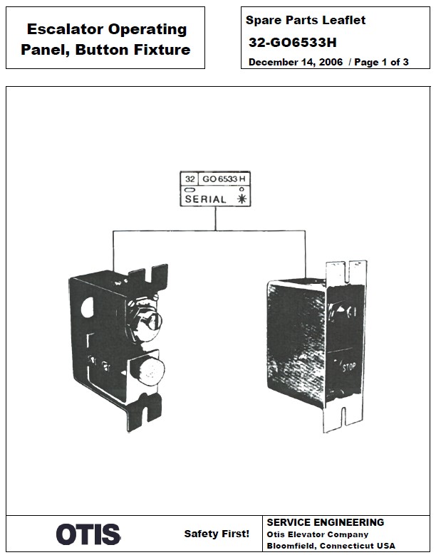 SPL 32-GO6533H Escalator Operating Panel, Button Fixture