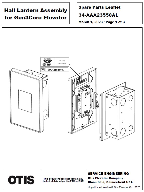 SPL 34-AAA23550AL Hall Lantern Assembly for Gen3 Core Elevator