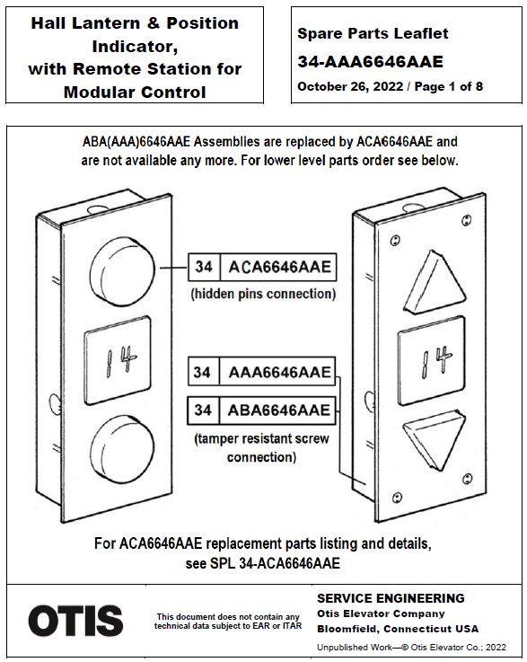 SPL 34-AAA6646AAE Hall Lantern and Position Indicator with Remote Station for Modular Control