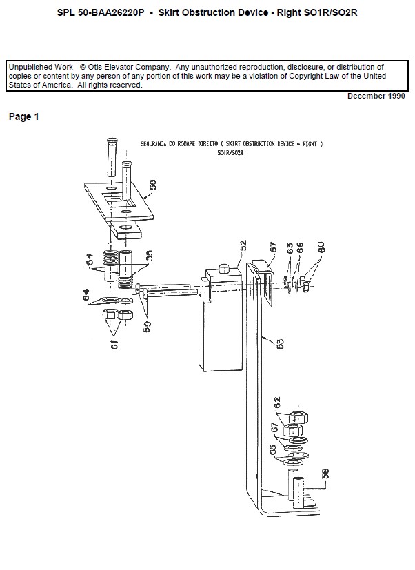 SPL 50-BAA26220P Escalator Device, Skirt Obstruction Skirt Obstruction UBSL