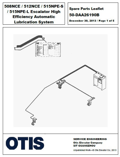 SPL 50-DAA26190B 508NCE, 512NCE, 515NPE-S, 515NPEL Escalator High Efficiency Lubrication System