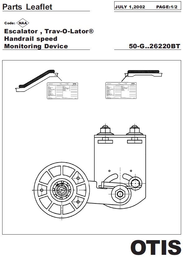 SPL 50-GAA26220BT Escalator, Trav-O-Lator Handrail Speed Monitoring Device