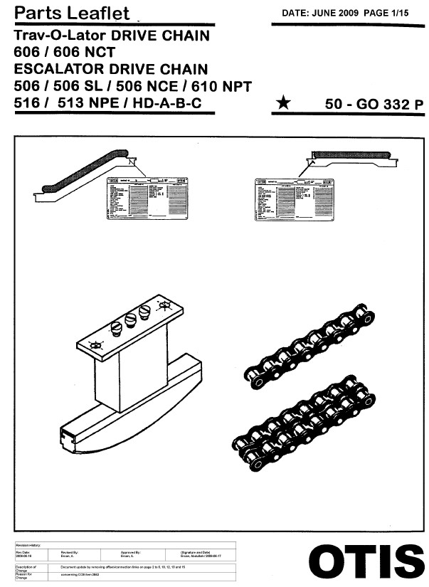 SPL 50-GO332P Trav-O-Lator Drive Chain 606 / 606 NCT Escalator Drive Chain 506 / 506 SL / 506 NCE / 610 NPT / 516 / 513 NPE / HD-A-B-C