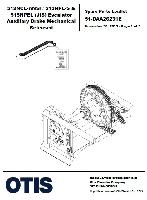 SPL 51-DAA26231E 512NCE-ANSI Escalator Auxiliary Brake Mechanical Release