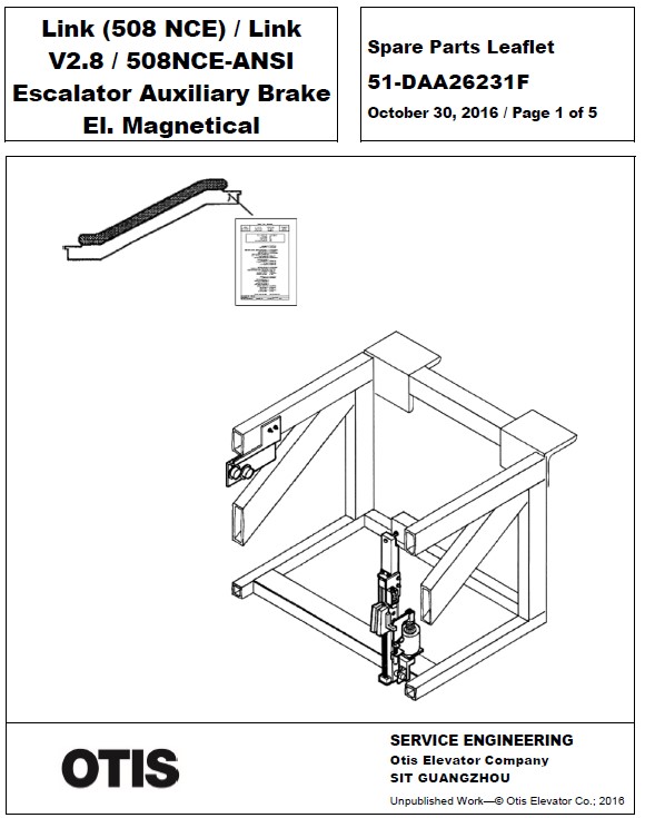 SPL 51-DAA26231F Link (508 NCE) / Link V2.8 / 508NCE-ANSI Escalator Auxiliary Brake El. Magnetical