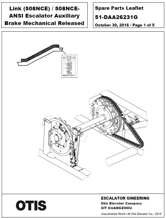 SPL 51-DAA26231G Link (508NCE) / 508NCE-ANSI Escalator Auxiliary Brake Mechanical Released