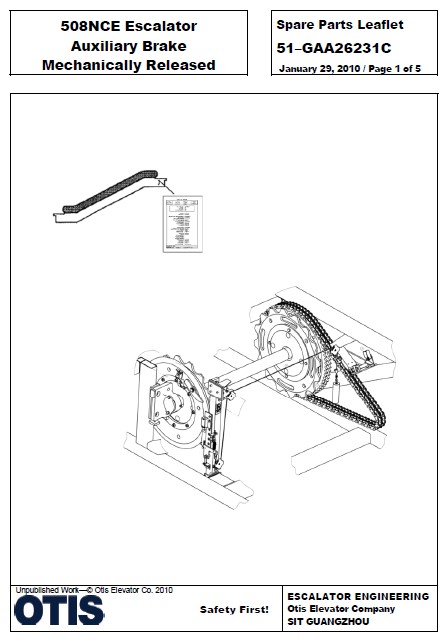 SPL 51-GAA26231C 508NCE Escalator Auxiliary Brake Mechanically Released