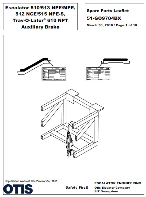 SPL 51-GO9704BX Escalator 510 / 513 NPE / MPE, 512 NCE / 515NPE-S, Trav-O-Lator 610 NPT Auxiliary Brake