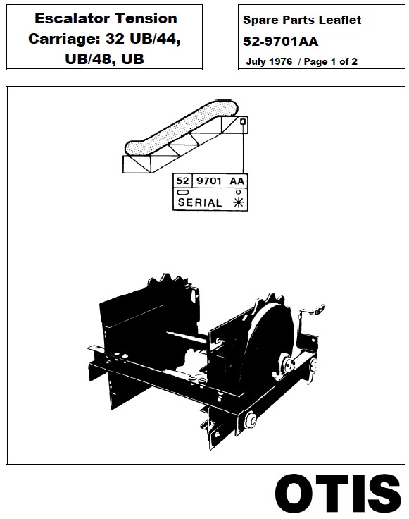 SPL 52-9701AA Escalator Tension Carriage: 32 UB/44, UB/48, UB