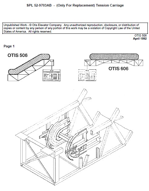 SPL 52-9703AB Escalator Tension Carriage Replacement 506, 606