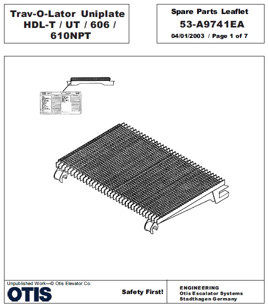 SPL 53-A9741EA Trav-O-Lator Uniplate HDL-T / UT / 606 / 610NPT