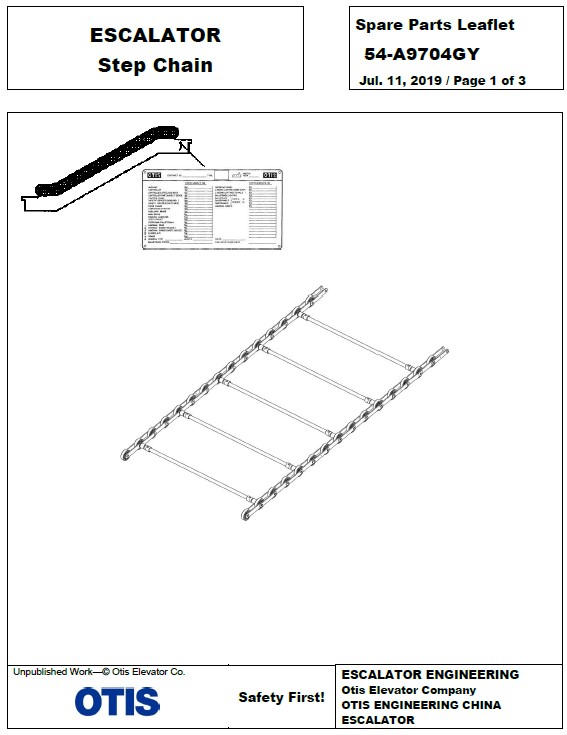 SPL 54-A9704GY Escalator Step Chain 508NCE / 512NCE / 515NPE-S / 515NPEL / 510 / 513NPE