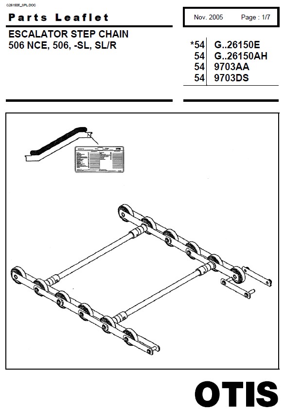 SPL 54-GAA26150E Escalator Step Chain: 506 NCE, 506, -SL, SL/R