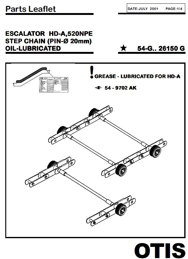 SPL 54-GAA26150G Escalator HD-A, 520NPE Step Chain (Pin 20 mm) Oil-Lubricated