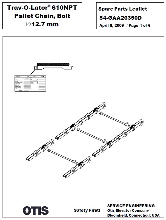 SPL 54-GAA26350D Trav-O-Lator 610 NPT Pallet Chain Bolt 12.7 mm