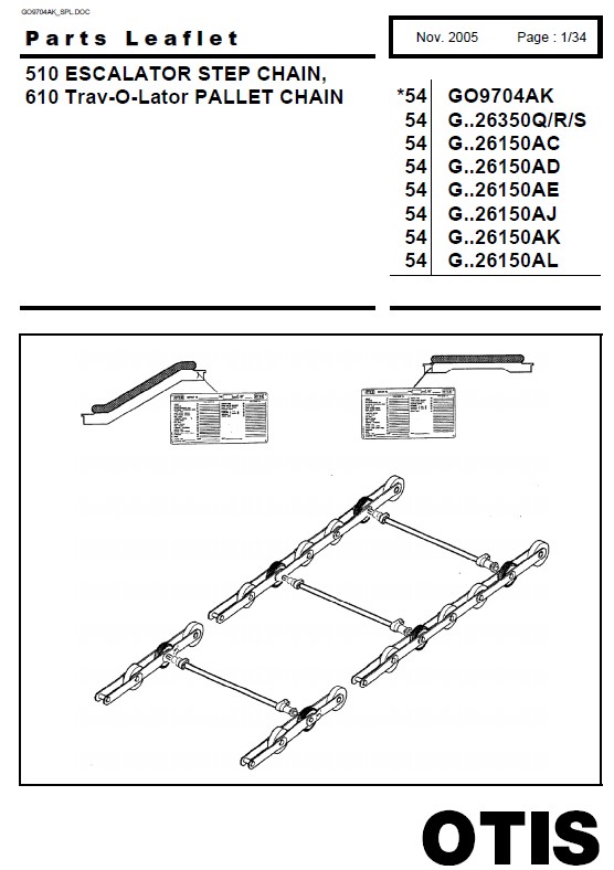 SPL 54-GO9704AK 510 Escalator Step Chain, 610 Trav-O-Lator Pallet Chain