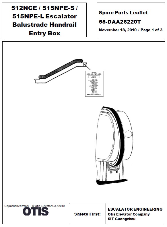 SPL 55-DAA26220T 512NCE / 515NPE-S / 515NPE-L Escalator Balustrade Handrail Entry Box