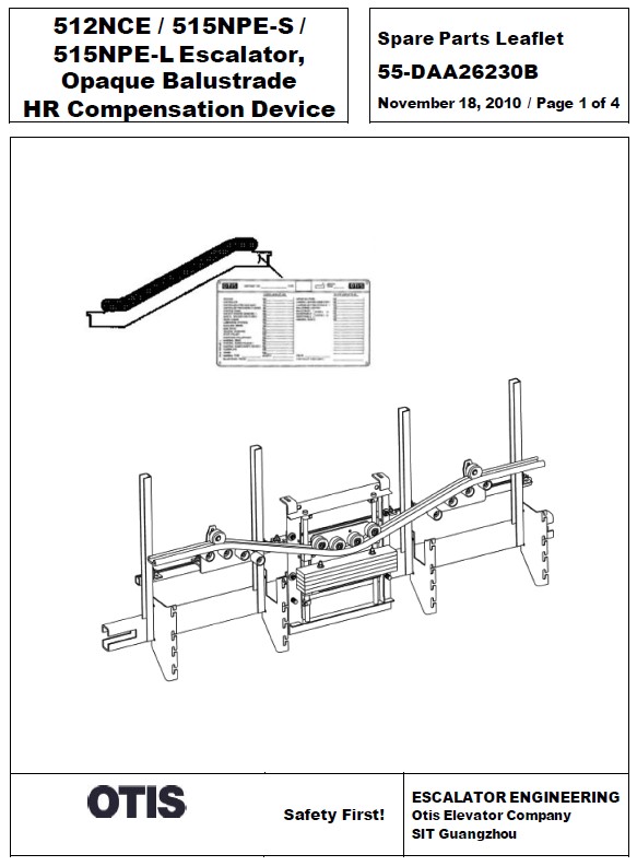 SPL 55-DAA26230B 512NCE / 515NPE-S / 515NPE-L Escalator Opaque Balustrade H. R. Compensation Device