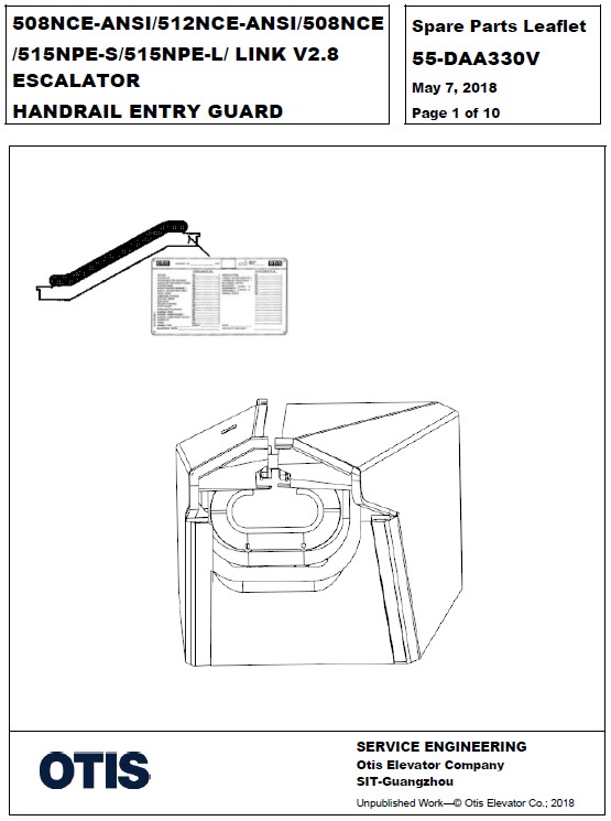 SPL 55-DAA330V 508NCE / 512NCE / 515NPE-S / 515NPE-L Escalator Handrail Entry Guard