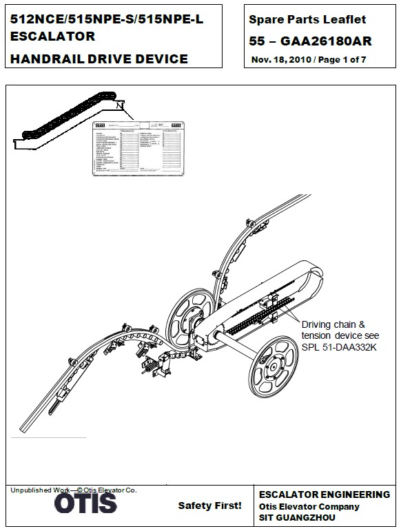 SPL 55-GAA26180AR 512NCE / 515NPE-S / 515NPE-L Escalator Handrail Drive Device