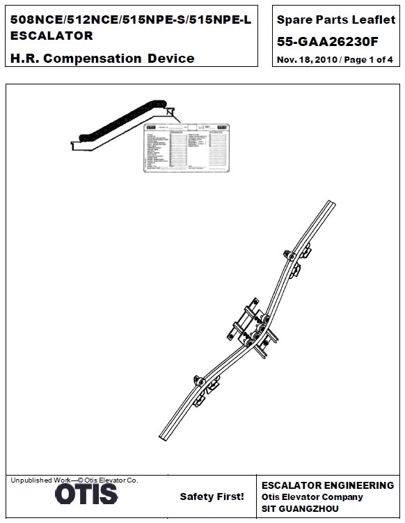 SPL 55-GAA26230F 508NCE / 512NCE / 515NPE-S / 515NPEL Escalator H. R. Compensation Device