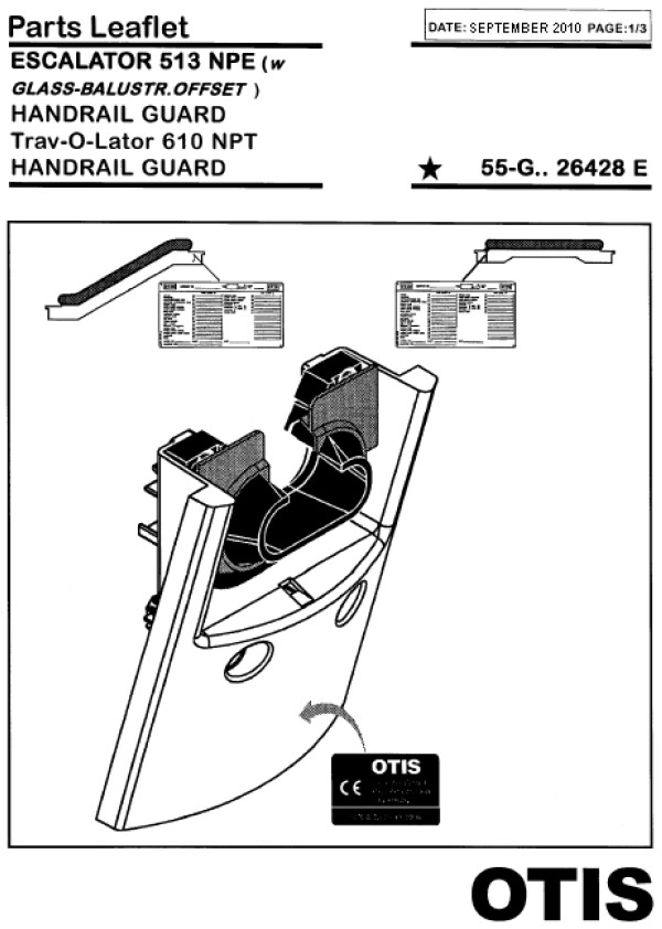 SPL 55-GAA26428E Escalator 513 NPE Handrail Guard, Trav-O-Lator 610 NPT Handrail Guard