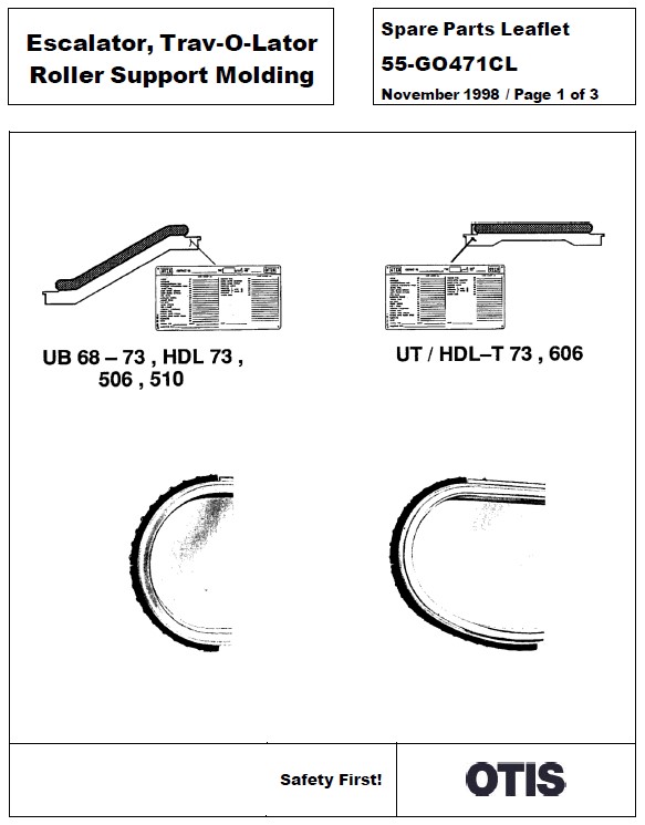 SPL 55-GO471CL Escalator, Trav-O-Lator Roller Support Molding