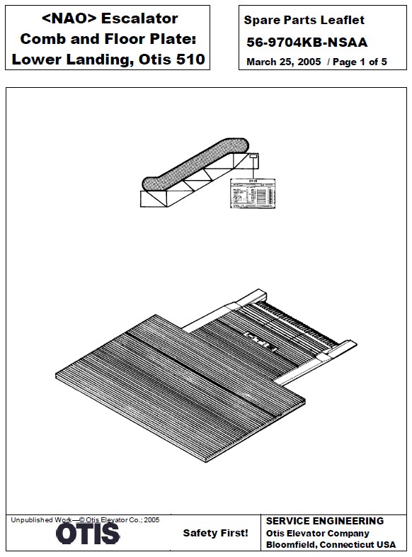 SPL 56-9704KB-NSAA NAO Escalator Comb and Floor Plate: Lower Landing, Otis 510