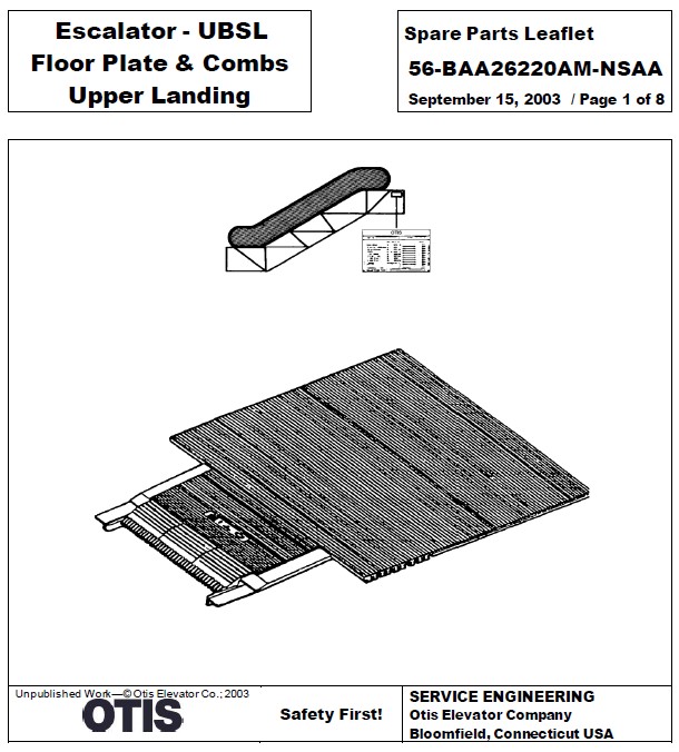 SPL 56-BAA26220AM-NSAA Escalator UBSL, Floor Plate & Combs, Upper Landing