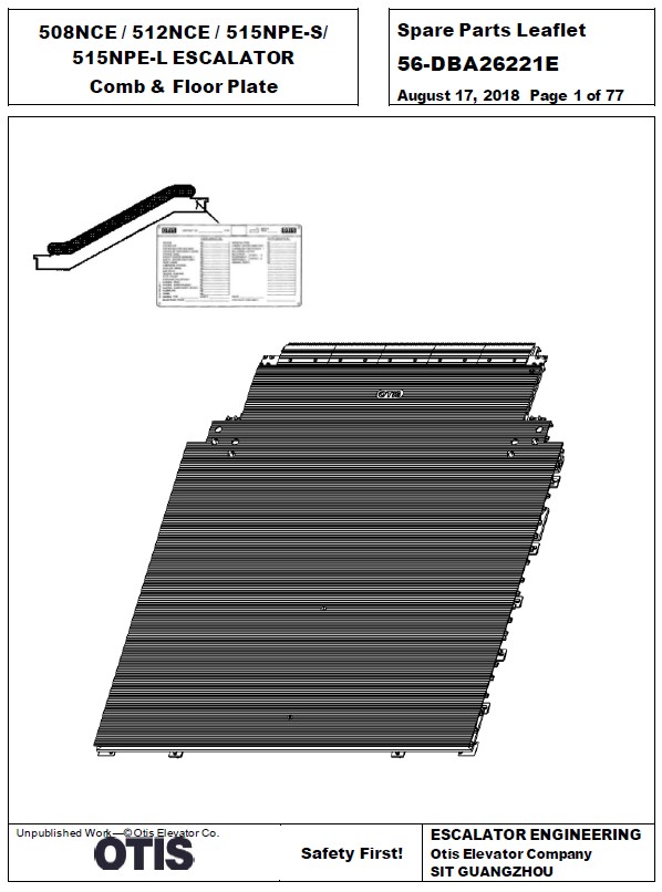 SPL 56-DBA26221E 508NCE / 512NCE / 515NPE-S / 515NPEL Escalator Comb & Floor Plate