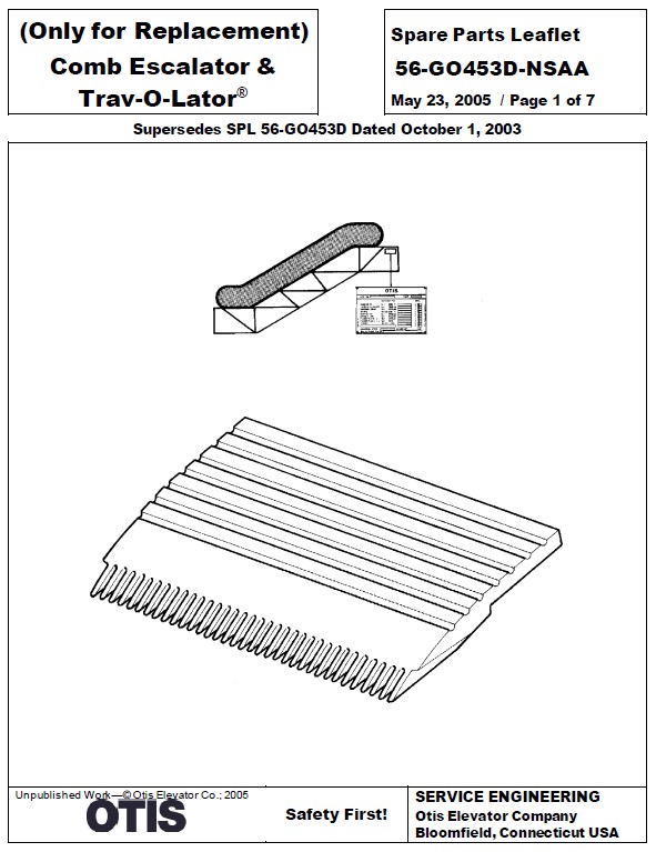 SPL 56-GO453D-NSAA (Only for Replacement) Comb Escalator & Trav-O-Lator