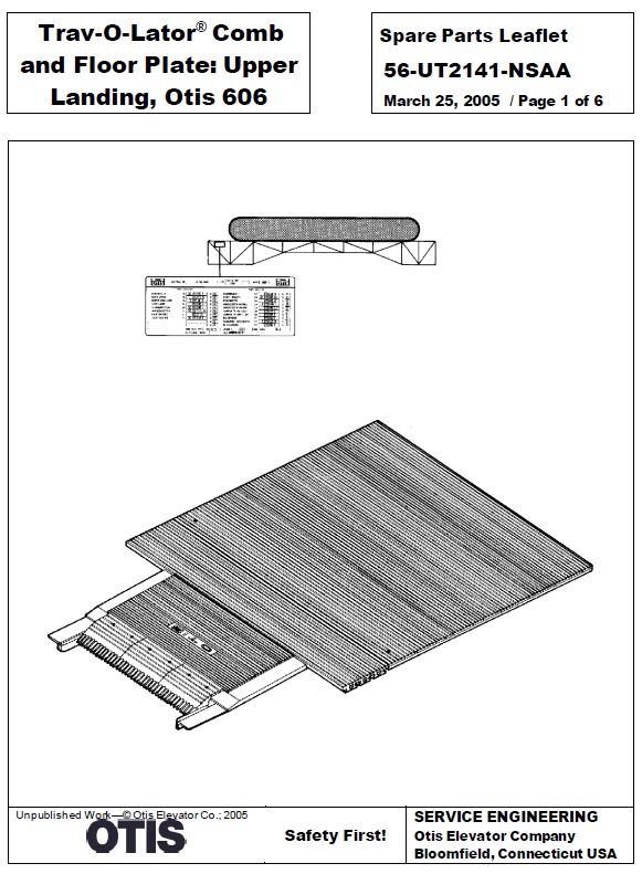 SPL 56-UT2141-NSAA Trav-O-Lator Comb and Floor Plate: Upper Landing, Otis 606