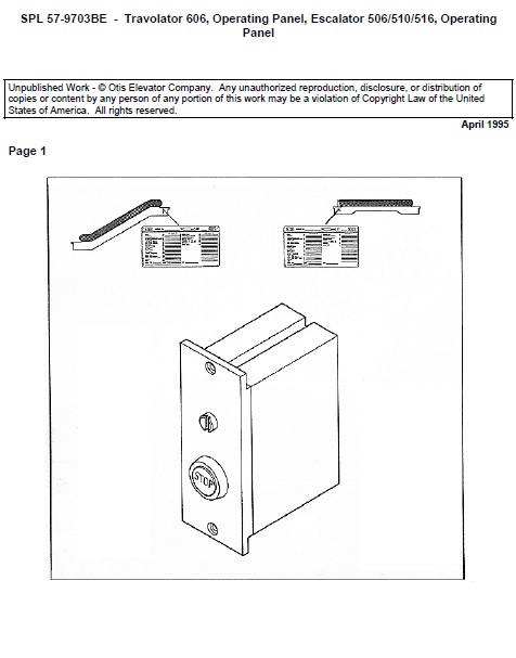 SPL 57-9703BE Escalator/Trav-O-Lator Operating Panel  506, 606, 510, 516