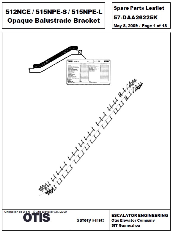 SPL 57-DAA26225K Otis Escalator 512NCE / 515NPE-S / 515NPE-L Opaque Balustrade Bracket