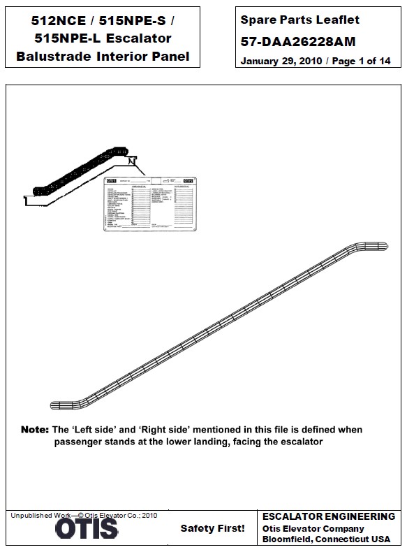 SPL 57-DAA26228AM 512NCE / 515NPE-S / 515NPE-L Escalator Balustrade Interior Panel