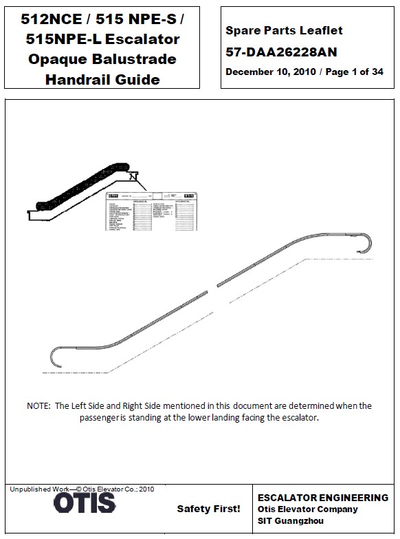 SPL 57-DAA26228AN 512NCE / 515NPES / 515NPE-L Escalator Opaque Balustrade Handrail Guide