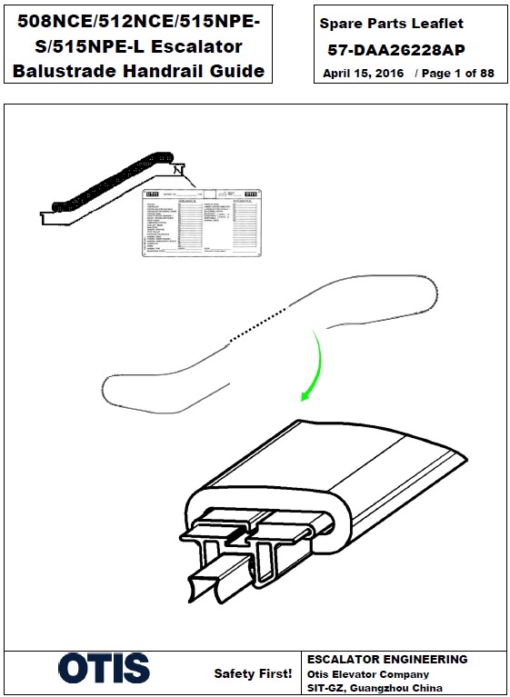 SPL 57-DAA26228AP Link 508NCE / 515NPE-S / 515NPEL / 508NCE-ANSI / 512NCE-ANSI Escalator Balustrade Handrail Guide