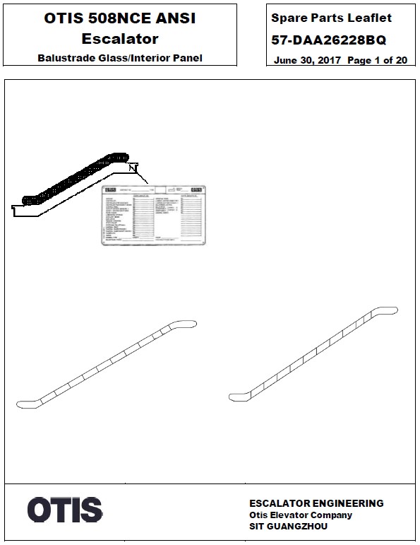 SPL 57-DAA26228BQ Otis 508NCE ANSI Escalator Balustrade Glass/Interior Panel