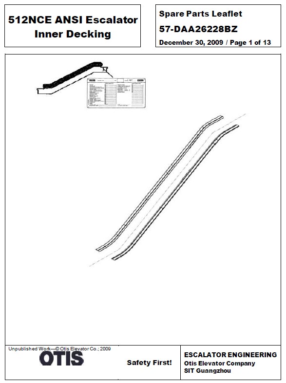 SPL 57-DAA26228BZ Otis 512NCE ANSI Escalator Inner Decking