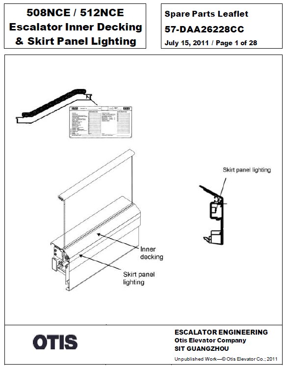 SPL 57-DAA26228CC 508NCE / 512NCE Escalator Inner Decking & Skirt Panel Lighting