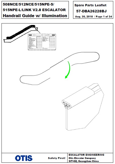 SPL 57-DBA26228BJ 508NCE / 512NCE / 515NPE-S / 515NPEL / Link V2.8 Escalator Handrail Guide w/ Illumination