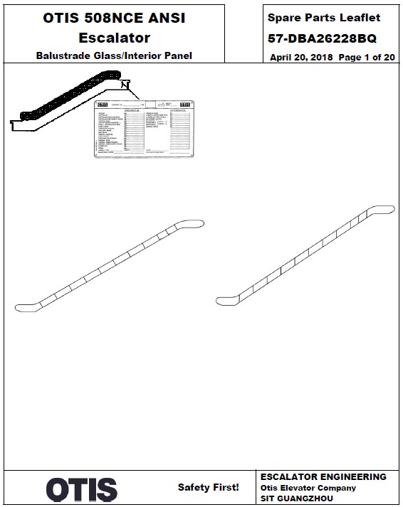 SPL 57-DBA26228BQ Otis 508NCE ANSI Escalator Balustrade Glass Interior Panel