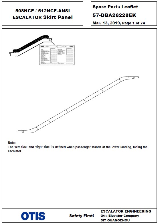 SPL 57-DBA26228EK 508NCE / 512NCE ANSI Escalator Skirt Panel