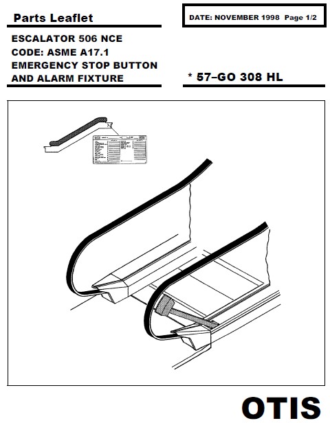 SPL 57-GO308HL Escalator 506 NCE, Code: ASME A17.1, Emergency Stop Button and Alarm Fixture